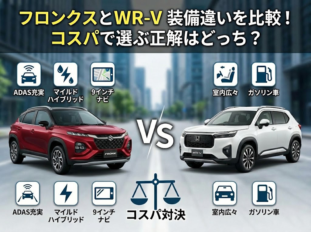 フロンクスとWR-V装備違いを比較！コスパで選ぶ正解はどっち？